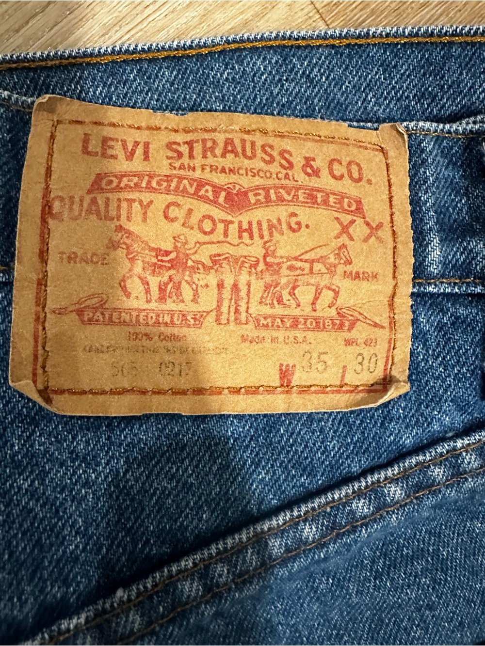 Levi's Men's Blue Denim Jeans with Tan Leather Patch